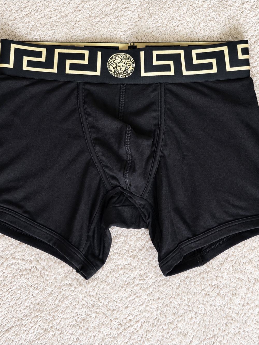 Versace Men Black Boxers with Gold Greek Key Waistband